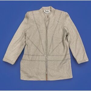 Vintage Toula Knit Sweater Jacket 80s Metallic Rhinestone Front Closure  Sz10